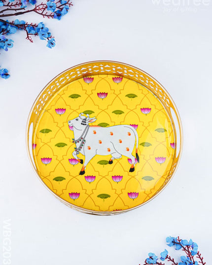 Pichwai Metal Tray - 8 inch - WBG2036 - Trays & Plates RG