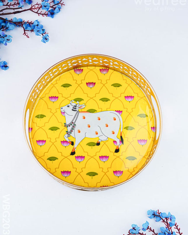 Pichwai Metal Tray - 8 inch - WBG2036 - Trays & Plates RG