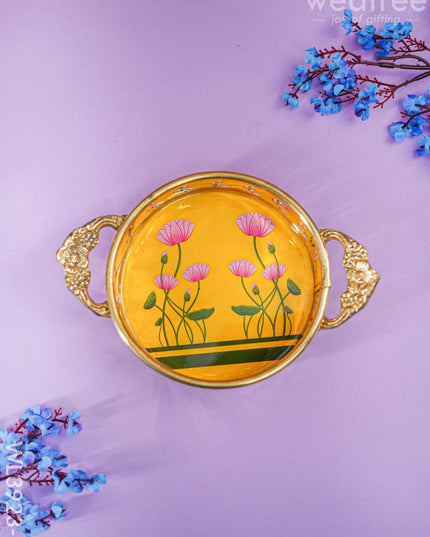 Pichwai Printed Brass Tray - 6 Inch Wl3923 Yellow Utility