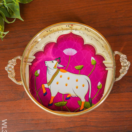 Pichwai Printed Brass Tray - 9 Inch Wl3810 Utility