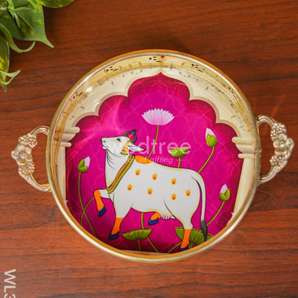Pichwai Printed Brass Tray - 9 Inch Wl3810 Utility