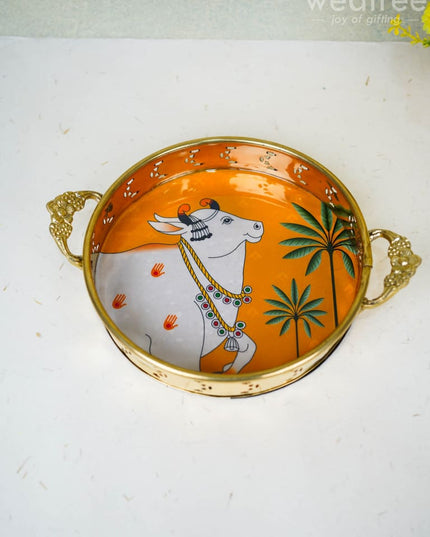 Pichwai Printed Brass Tray - 9 Inch Wl3810 Utility