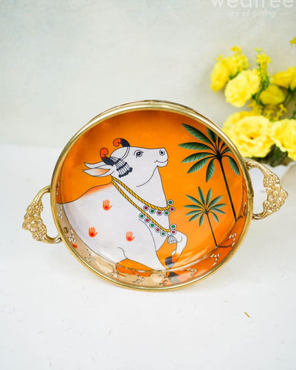 Pichwai Printed Brass Tray - 9 Inch Wl3810 Utility