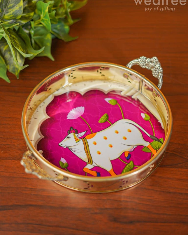 Pichwai Printed Brass Tray - 9 Inch Wl3810 Utility