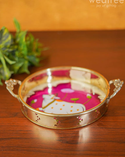 Pichwai Printed Brass Tray - 9 Inch Wl3810 Utility