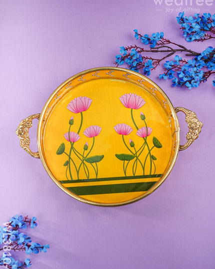 Pichwai Printed Brass Tray - 9 Inch Wl3810 Yellow Utility