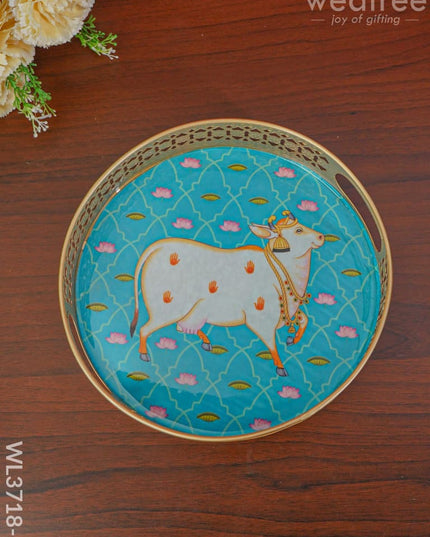 Pichwai Printed Tray - 10 Inch Wl3718 Blue Metal Decor Utility