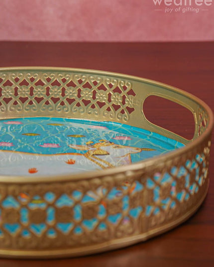 Pichwai Printed Tray - 10 Inch Wl3718 Metal Decor Utility