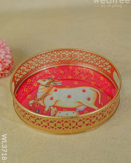 Pichwai Printed Tray - 10 Inch Wl3718 Red Metal Decor Utility