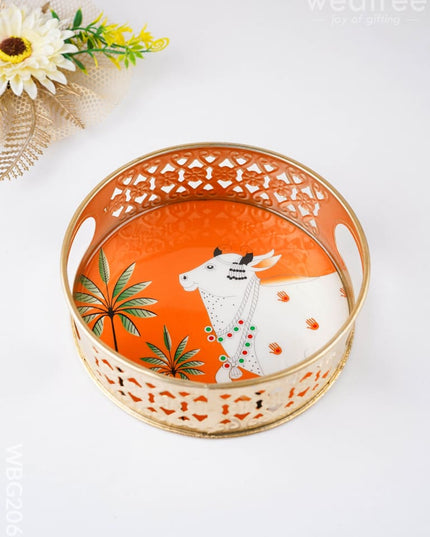 Pichwai Printed Tray - 6 inch - WBG2060 - Trays & Plates RG
