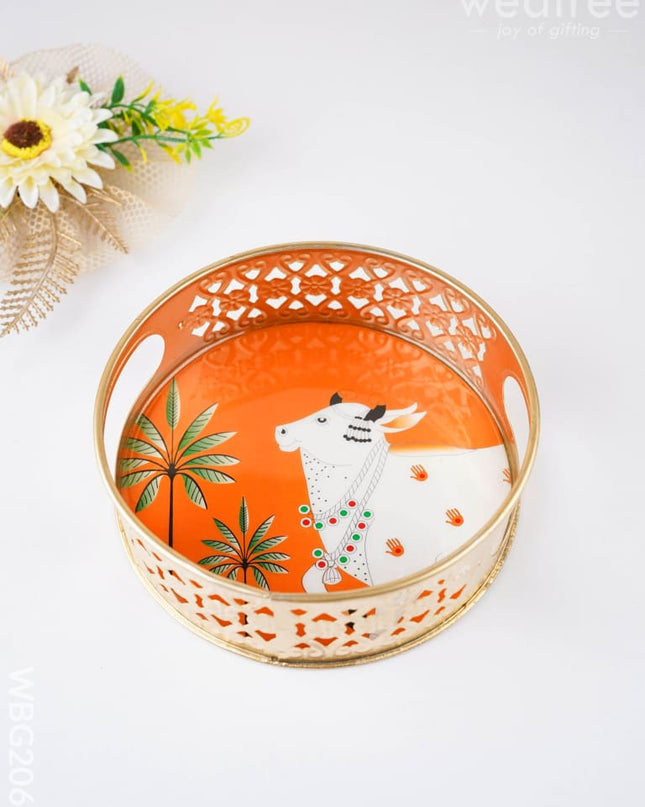 Pichwai Printed Tray - 6 inch - WBG2060 - Trays & Plates RG