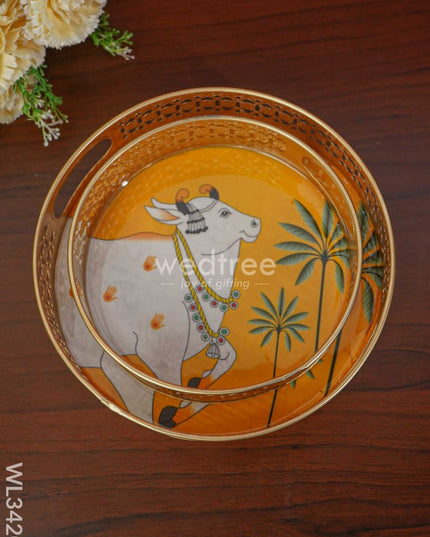 Pichwai Tray - Set Of 2 Wl3420 Metal Decor Utility