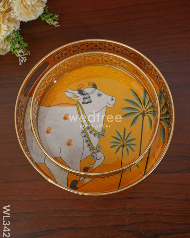 Pichwai Tray - Set Of 2 Wl3420 Metal Decor Utility