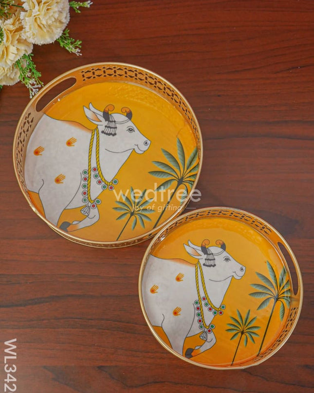 Pichwai Tray - Set Of 2 Wl3420 Metal Decor Utility