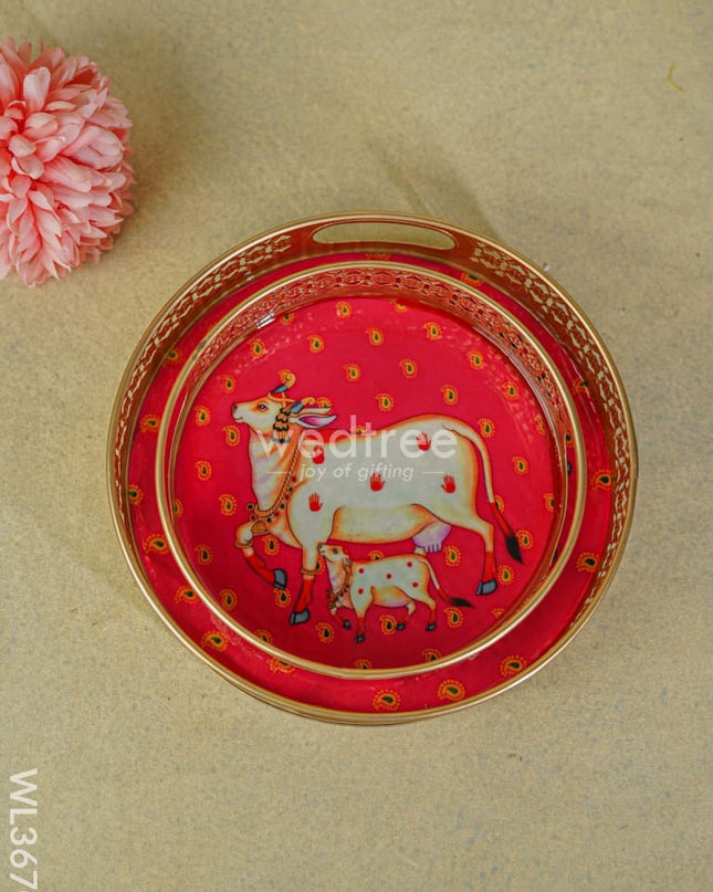 Pichwai Printed Tray - Set Of 2 Wl3670 Metal Decor Utility