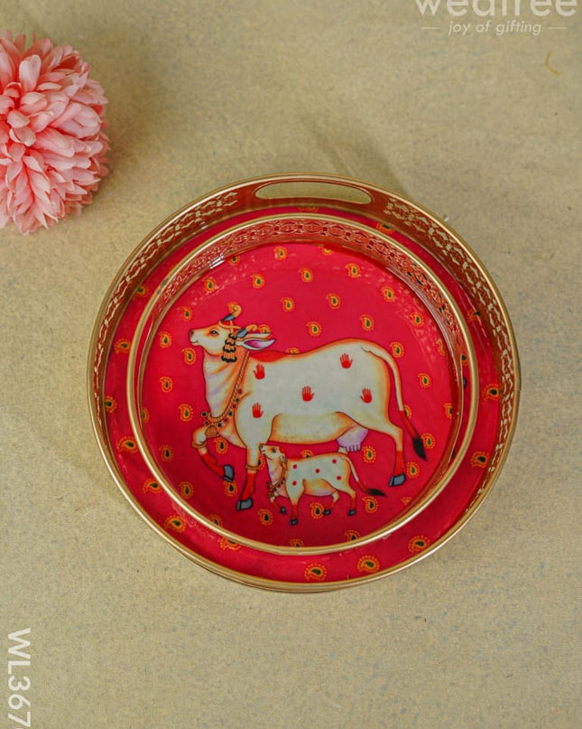 Pichwai Printed Tray - Set Of 2 Wl3670 Metal Decor Utility