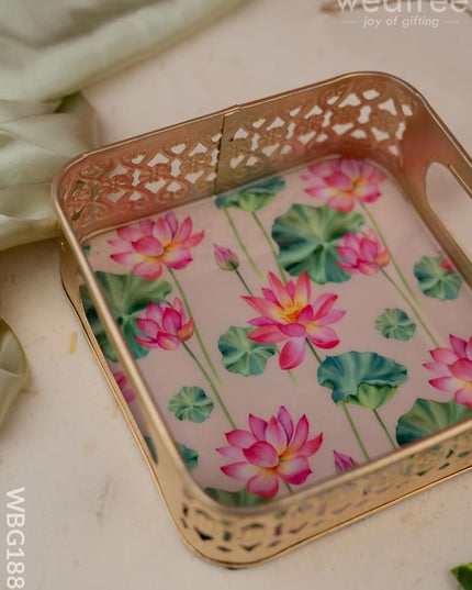 Pichwai Square Metal Tray - 6 inch - WBG1884 - Trays & Plates RG
