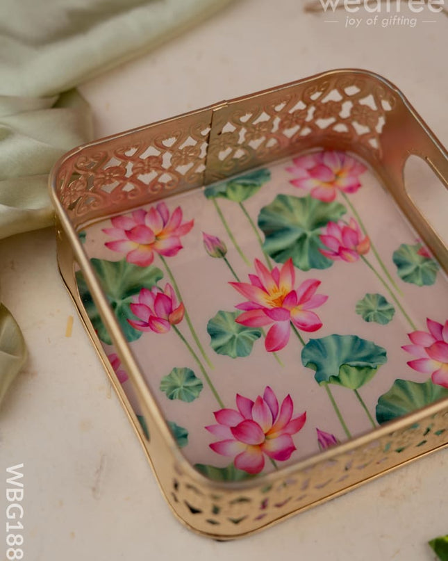 Pichwai Square Metal Tray - 6 inch - WBG1884 - Trays & Plates RG