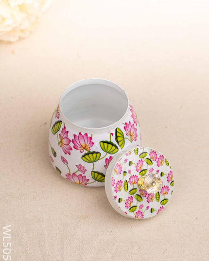 Pichwai Themed Metal Tray with Dry Fruit Jar and Diya Set - WL5054 Metal Decor Utility