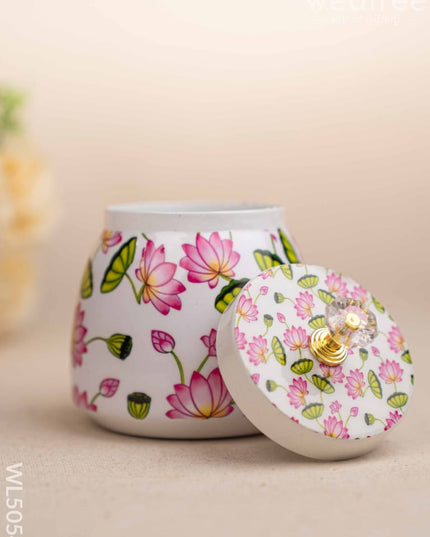 Pichwai Themed Metal Tray with Dry Fruit Jar and Diya Set - WL5054 Metal Decor Utility