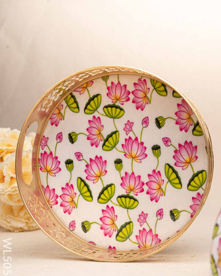 Pichwai Themed Metal Tray with Dry Fruit Jar and Diya Set - WL5054 Metal Decor Utility