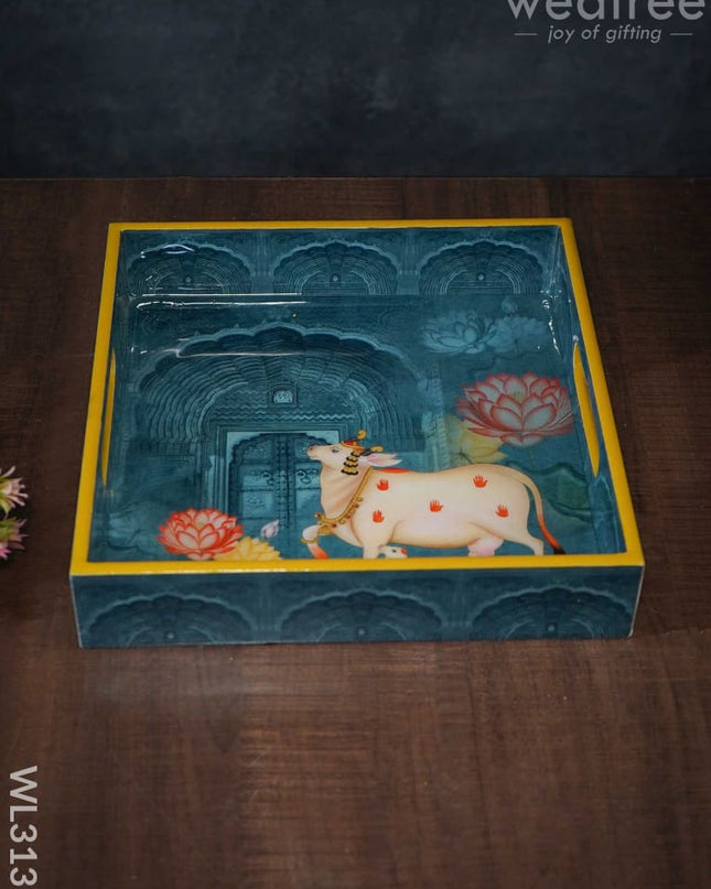 Digital Printed Pichwai Tray - Blue Wl3137 Wooden Trays