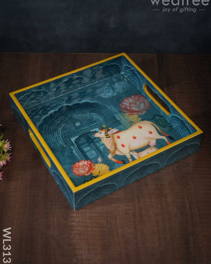 Digital Printed Pichwai Tray - Blue Wl3137 Wooden Trays