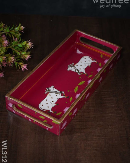 Digital Printed Pichwai Trays (Pink) - Set Of 3 Wl3126 Wooden