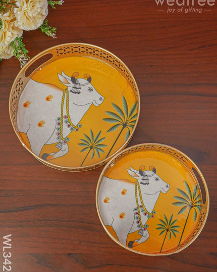 Pichwai Tray - Set Of 2 Wl3420 Metal Decor Utility