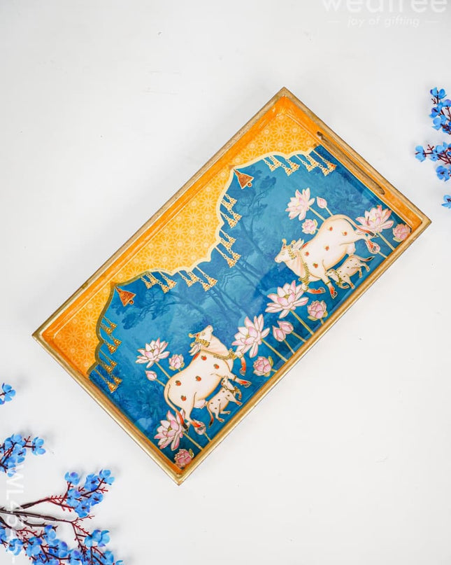 Digital Printed Pichwai Tray - Set Of 3 Wl4545 Large Wooden Trays