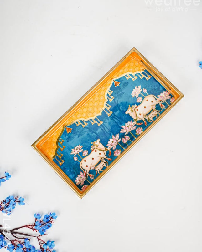 Digital Printed Pichwai Tray - Set Of 3 Wl4545 Small Wooden Trays