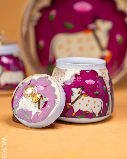 Pichwai Tray with Dry Fruit Jar (Set of 2) - WL5035 Dry Fruit Box