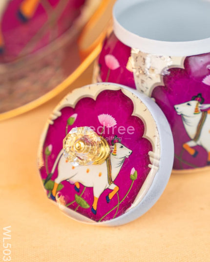 Pichwai Tray with Dry Fruit Jar (Set of 2) - WL5035 Dry Fruit Box