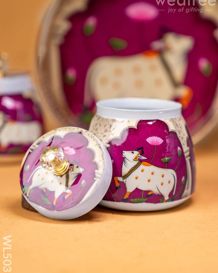 Pichwai Tray with Dry Fruit Jar (Set of 2) - WL5035 Dry Fruit Box