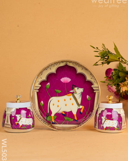 Pichwai Tray with Dry Fruit Jar (Set of 2) - WL5035 Dry Fruit Box