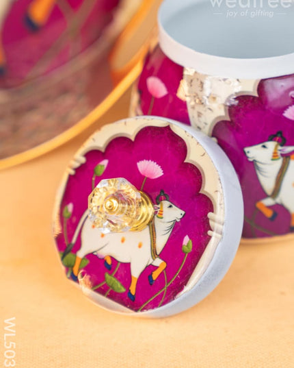 Pichwai Tray with Dry Fruit Jar (Set of 2) - WL5035 Dry Fruit Box