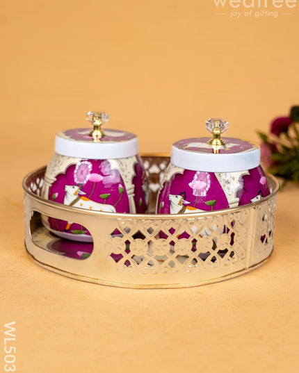 Pichwai Tray with Dry Fruit Jar (Set of 2) - WL5035 Dry Fruit Box