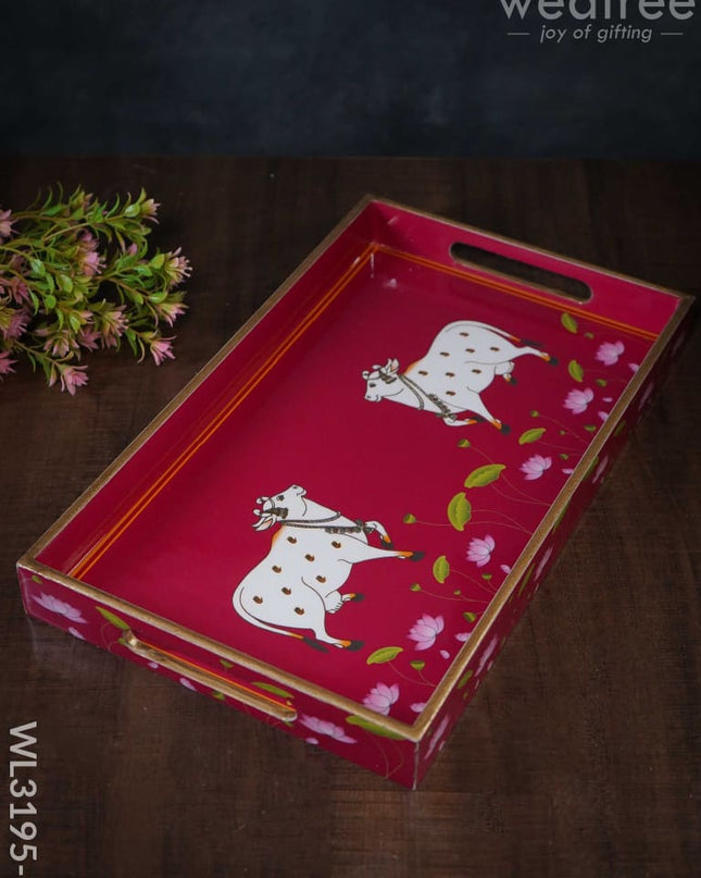 Digital Printed Pichwai Trays (Pink) - Wl3195 Big Wooden