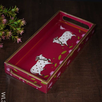 Digital Printed Pichwai Trays (Pink) - Wl3195 Small Wooden