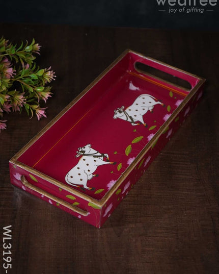 Digital Printed Pichwai Trays (Pink) - Wl3195 Small Wooden