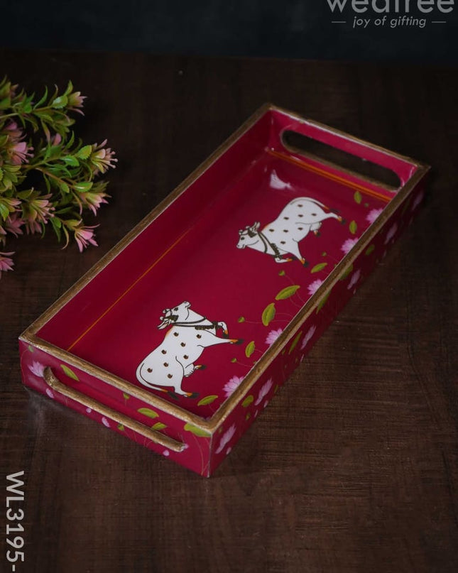 Digital Printed Pichwai Trays (Pink) - Wl3195 Small Wooden