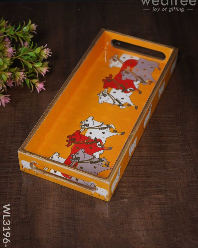 Digital Printed Pichwai Trays (Yellow) - Wl3196 Small Wooden