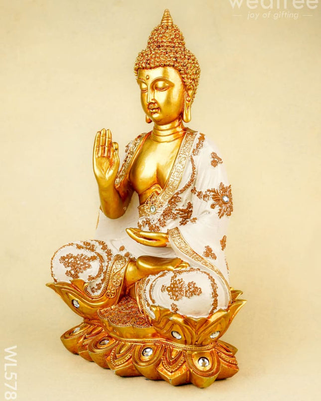 Polyresin Buddha on Lotus - 12 inch - WL5789 - Showpieces