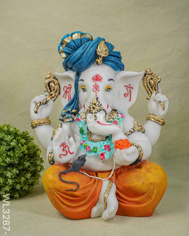 Polyresin Ganesha Idol For Good Luck - White Wl3287-3 Showpieces