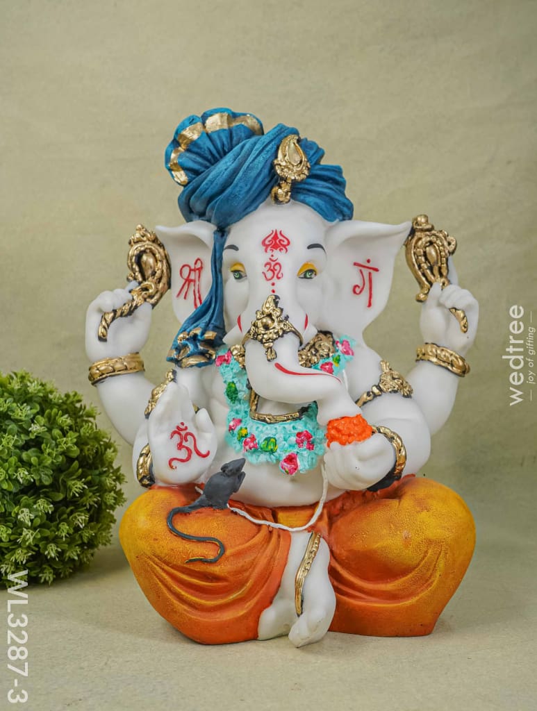 Polyresin Ganesha Idol For Good Luck - White Wl3287-3 Showpieces