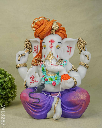 Polyresin Ganesha Idol For Good Luck - White Wl3287-3 Showpieces