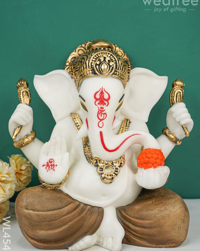 Polyresin Ganesha Idol For Good Luck - White Wl4540 Showpieces