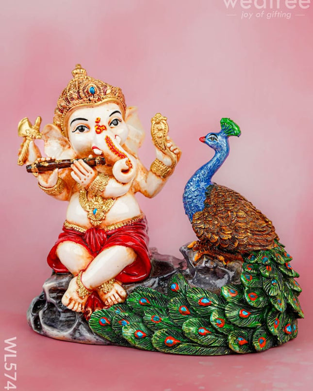 Polyresin Ganesha with Peacock Idol - 6 inch - WL5743 - Polyresin Figurine - RG