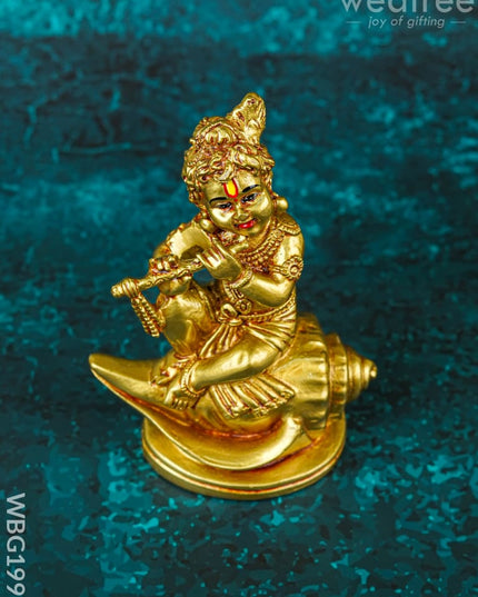 Polyresin Krishna with Shell Idol - 5 inch - WBG1997 - Polyresin Figurine - RG