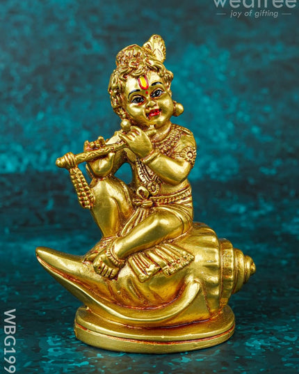 Polyresin Krishna with Shell Idol - 5 inch - WBG1997 - Polyresin Figurine - RG